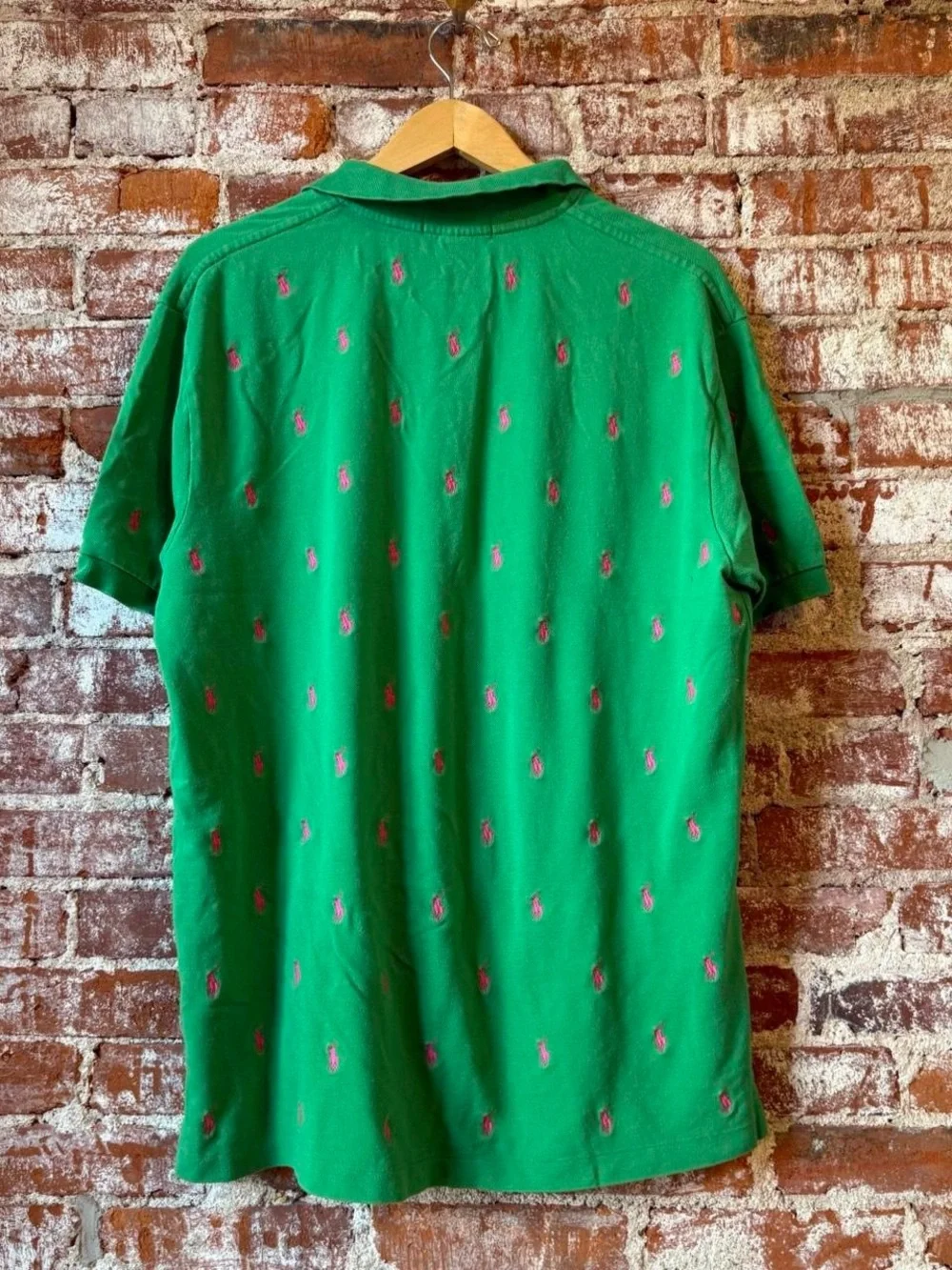Ralph Lauren Green Polo with Pink Pony Embroidery